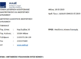Μεταθέσεις εφοριακών υπαλλήλων εκτός νομού Μεταθέσεις εφοριακών υπαλλήλων εκτός νομού