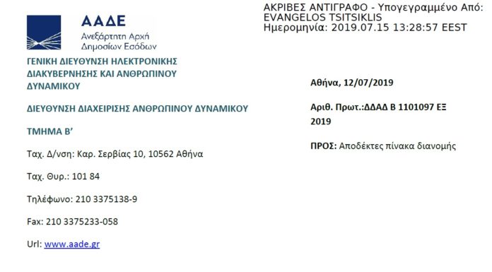 Μεταθέσεις εφοριακών υπαλλήλων εκτός νομού