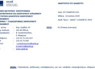 Πρόσκληση για Δ/νσεις – Υπ/νσεις Ειδικών Αποκεντρωμένων Υπηρεσιών της ΑΑΔΕ
