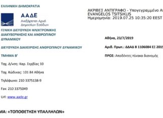 Τοποθέτηση μεταταχθέντων εφοριακών υπαλλήλων