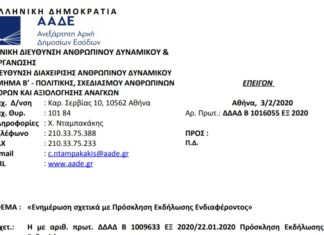 Πρόσκληση για ενίσχυση της Επιτελικής Υπηρεσίας Τελωνειακών Ελέγχων (Ε.Υ.Τ.Ε.)