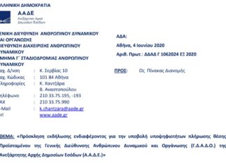 Πρόσκληση για θέση Προϊσταμένου της Γενικής Διεύθυνσης Ανθρώπινου Δυναμικού και Οργάνωσης (Γ.Δ.Α.Δ.Ο.)