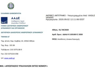 ΑΠΟΦΑΣΗ ΑΠΟΣΠΑΣΗΣ ΕΦΟΡΙΑΚΩΝ ΥΠΑΛΛΗΛΩΝ ΑΑΔΕ ΕΚΤΟΣ ΝΟΜΟΥ