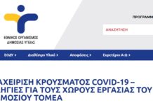 ΕΟΔΥ: ΠΡΩΤΟΚΟΛΛΟ ΔΙΑΧΕΙΡΙΣΗΣ ΚΡΟΥΣΜΑΤΟΣ ΓΙΑ ΤΟΥΣ ΧΩΡΟΥΣ ΕΡΓΑΣΙΑΣ ΤΟΥ ΔΗΜΟΣΙΟΥ ΤΟΜΕΑ