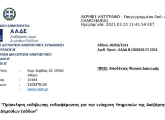 Πρόσκληση ενδιαφέροντος για την ενίσχυση Υπηρεσιών της Α.Α.Δ.Ε.