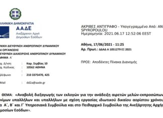 Αναβολή διεξαγωγής εκλογών για αιρετών μελών-εκπροσώπων στα Α΄,Β΄ και Γ΄ Υ.Σ. και στο Πειθαρχικό Συμβούλιο της Α.Α.Δ.Ε.