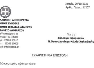 ΕΥΧΑΡΙΣΤΗΡΙΑ ΕΠΙΣΤΟΛΗ ΔΗΜΟΥ ΙΣΤΙΑΙΑΣ-ΑΙΔΗΨΟΥ ΓΙΑ ΤΗΝ ΒΟΗΘΕΙΑ ΤΟΥ ΣΥΛΛΟΓΟΥ ΣΤΟΥΣ ΠΥΡΟΠΛΗΚΤΟΥΣ