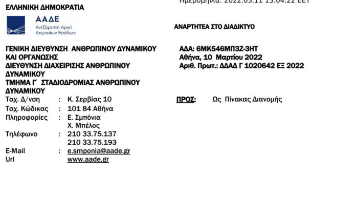 Πρόσκληση για θέσεις Τμηματαρχών της Διεύθυνσης Επίλυσης Διαφορών (Δ.Ε.Δ)