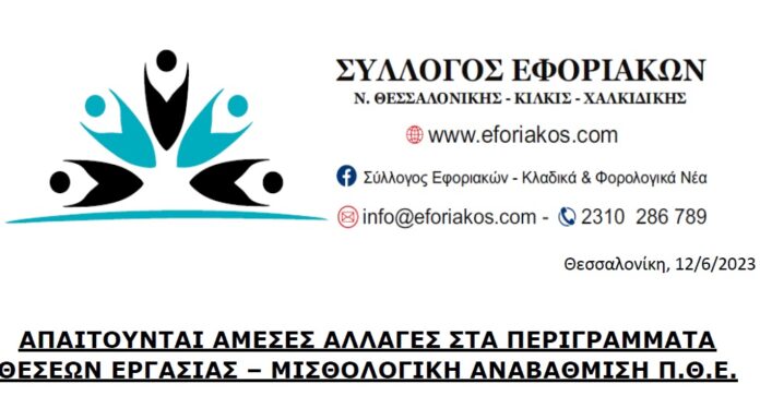 ΑΝΑΚΟΙΝΩΣΕΙΣ ΓΙΑ ΜΙΣΘΟΛΟΓΙΚΗ ΑΝΑΒΑΘΜΙΣΗ & ΑΠΟΚΑΤΑΣΤΑΣΗ ΠΕΡΙΓΡΑΜΜΑΤΩΝ ΘΕΣΕΩΝ ΕΡΓΑΣΙΑΣ (Π.Θ.Ε.)