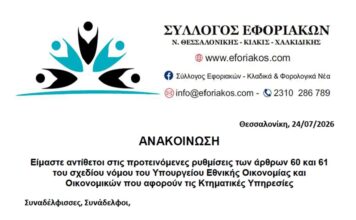 Είμαστε αντίθετοι στα άρθρα 60 και 61 του σχεδίου νόμου του Υπουργείου Εθνικής Οικονομίας και Οικονομικών για τις Κτηματικές Υπηρεσίες